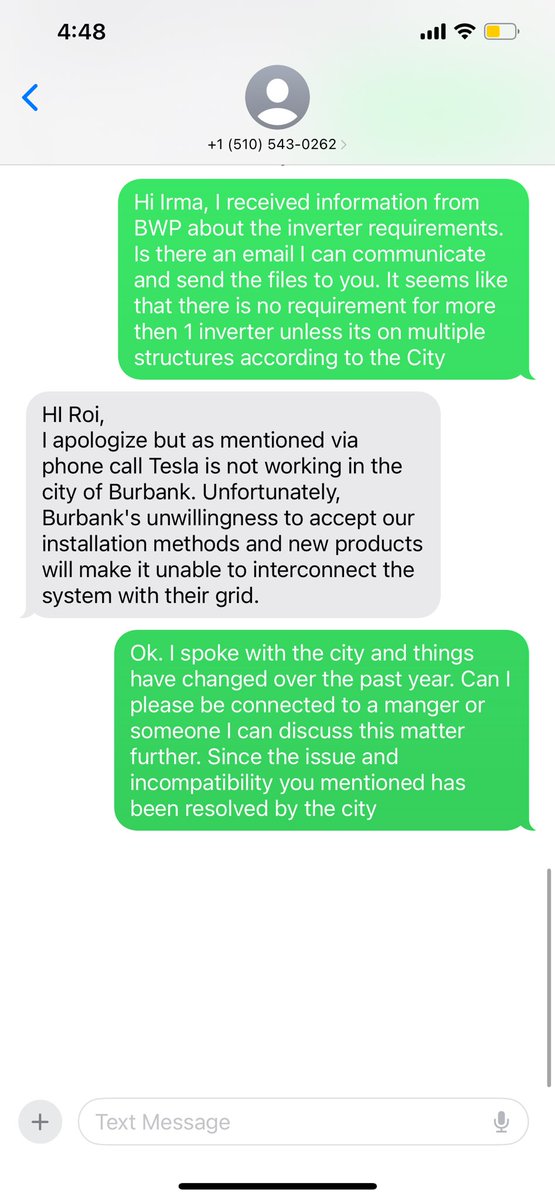 roivissel's tweet photo. Hi @elonmusk. It seems like #TeslaSolar does not like the city of @BurbankCA. My project has been canceled because Tesla said the city requires “multiple inverters,”  however, when I outreached the city, they said one is fine. Can’t get through to any Tesla Advisors. https://t.co/LNWLkLKHbF