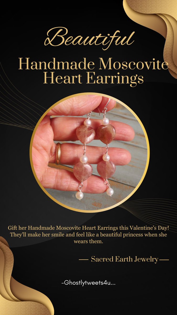 “Surprise Her with Handmade Moscovite Heart Earrings! Let Her Feel Like a Beautiful Princess this Valentine's Day.”
.
.Credit : <a href="/SacErthJewery/">Handmade Jewelry</a> 
.#handmadebusiness #UniqueSpot #earrings #handmadegifts #valentinesdaygifts #ghostwriter