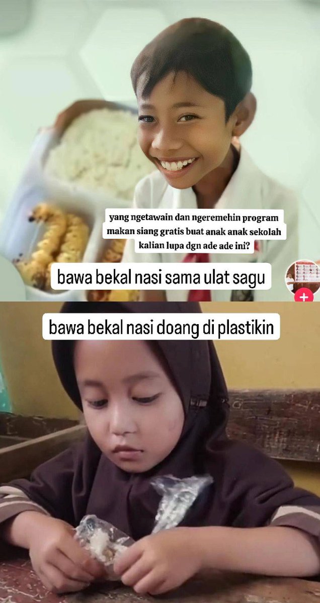 jealovsieeeee's tweet image. Gue sempet liat tweet an si Umay, terus repost an nya si refal jujur sakit hati banget. Dear Umay dan siapapun kalian yg malah jadiin program makan siang gratis itu jadi bahan lawakan, kaliat gak inget sama 2 sosok adek ini kah? Atau rakyat Indonesia yg ada dibagian timur sana?
