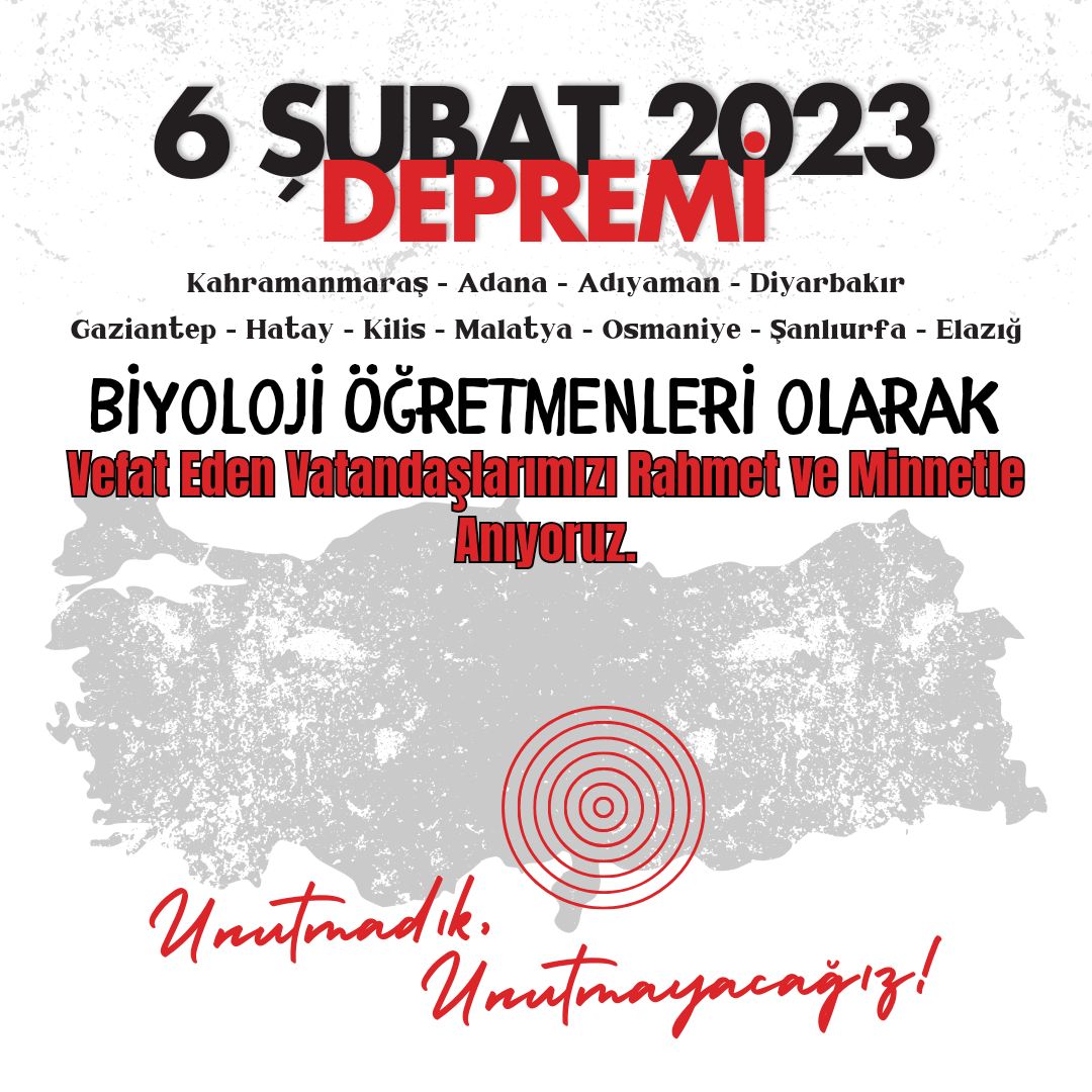 Yüreğimizde çok büyük yara açan asrın felaketi 6 Şubat Depreminde hayatını kaybeden tüm canlara Allah’tan rahmet, yakınlarına sabırlar diliyoruz.

#6Şubat2023
#Unutmadık