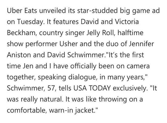 annaisabellag's tweet image. JENNIFER ANISTON E DAVID SCHWIMMER JUNTOS EM UM COMERCIAL VEM AÍ O MUNDO PARANDO