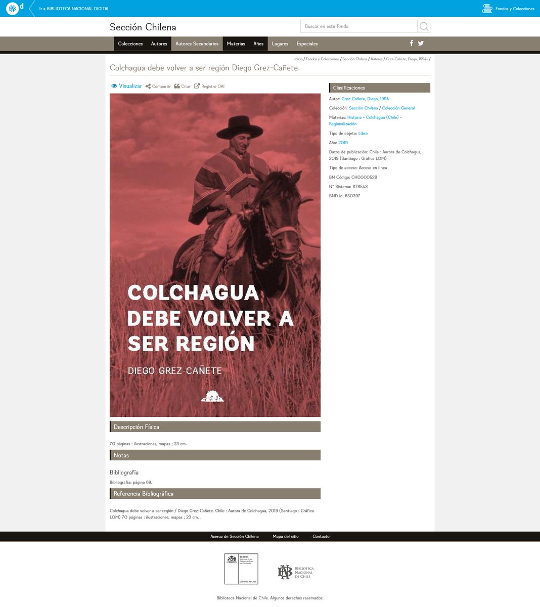grezcanete's tweet photo. La primera edición de mi libro "Colchagua debe volver a ser región" está disponible gratuitamente para descargar en @BNChile @MemoriaChilena https://t.co/sd7359m2xE 
Ahora, si lo quieren tener en físico, pueden buscarlo en Aurora de Colchagua (https://t.co/ZPmb0rjirJ) o MLibre https://t.co/5a1Q6BzBSy