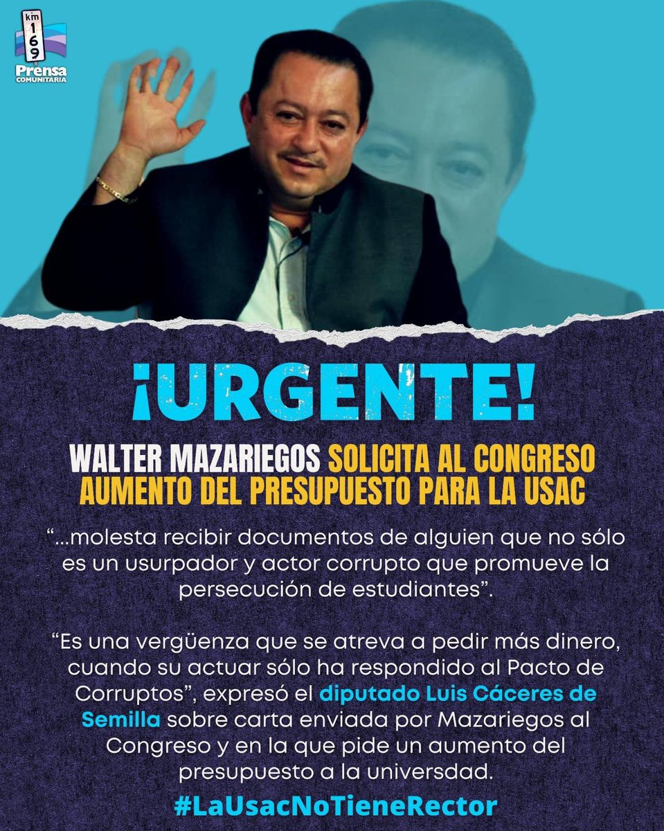PrensaComunitar's tweet photo. #UsacResiste 📢 Walter Mazariegos solicita más dinero al Congreso 👀
👉🏾"Ahora resulta que alguien que carece de legitimidad rinde cuentas. Walter Mazariegos es un cínico", afirma el diputado Luis Cáceres de la bancada Semilla. 📌 https://t.co/rTlpvEq88l