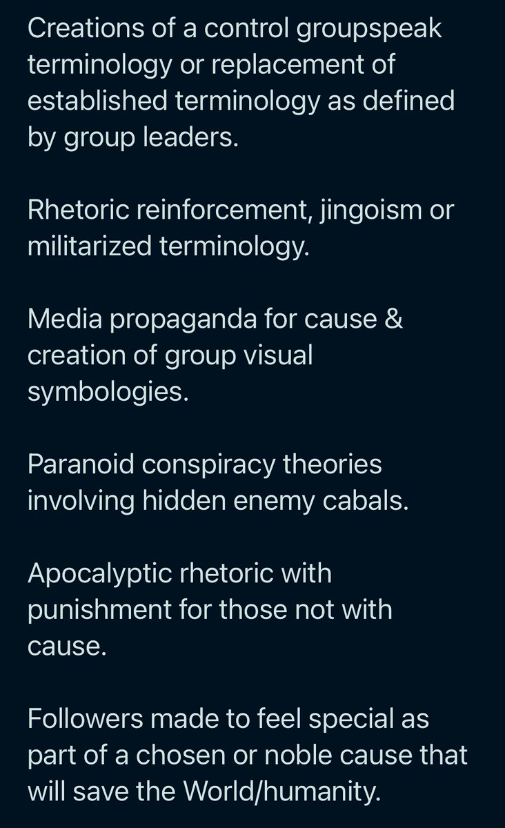 MHuntington7's tweet photo. A few signs to consider if you think that your Disclosure Cause or new UAP group might be a belief cult. #UFOTwitter #UFOX #UAP #UAPCult #Disclosurism #DisclosureCause #UFOCultism #UFOCult #CultSigns #CultGroup #Cultism #ConspiracyTheory #UAPConspiracy #WeaponizedUFOs 
#UFOREFORM https://t.co/hvZZ7PScrz