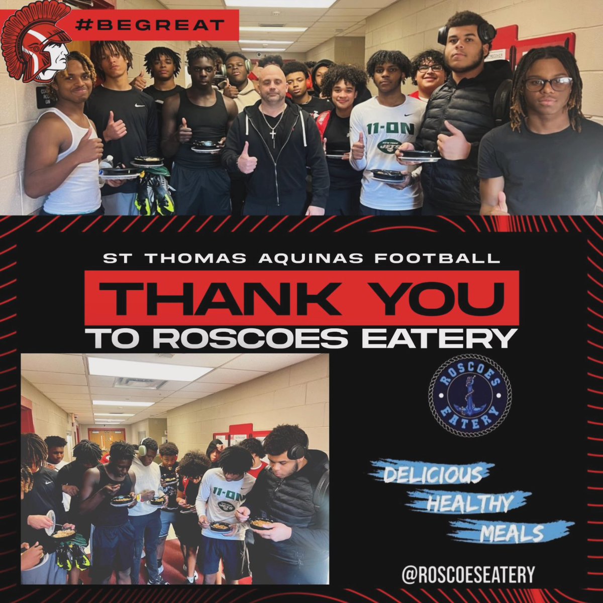 Big thanks to Roscoes Eatery in Dunellen NJ for feeding our athletes after another day in the weight room. These meals keep our athletes focused , well fed , and full obtaining optimal production in school and on the football field #healthyeats #newjersey #hsfootball #weightroom