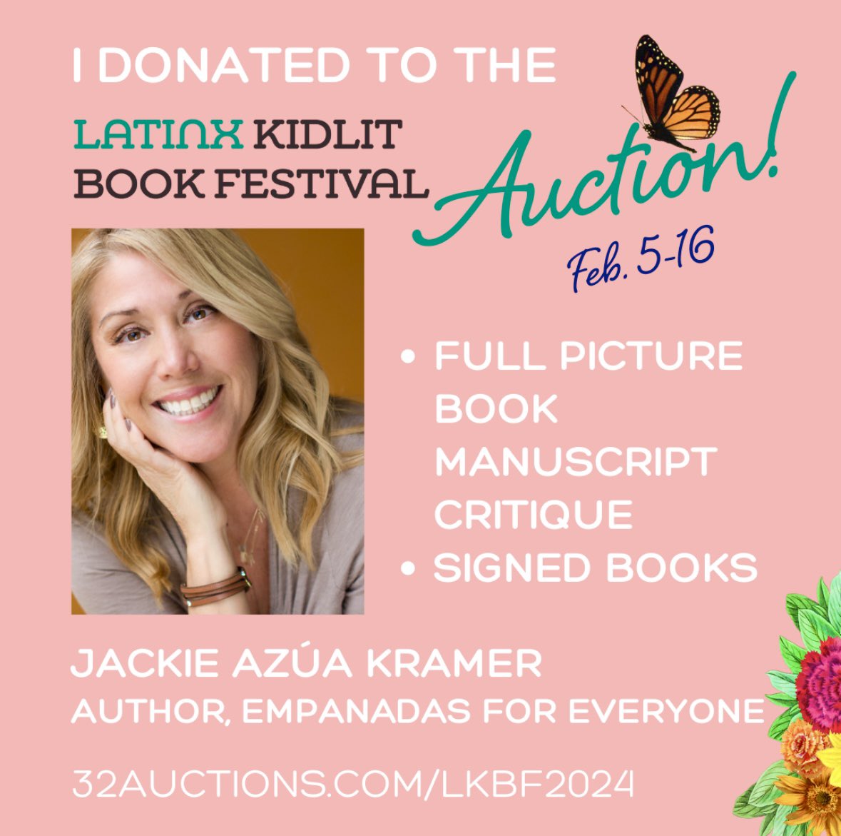 The #lkbf24 Auction is LIVE! Proceeds benefit the Latinx Kidlit Book Festival, a nonprofit literacy org. You can bid on a Picture book MS critique & a signed book bundle from me! Bid now till 2/16 on 100+ exciting kidlit items! 32auctions.com/LKBF2024