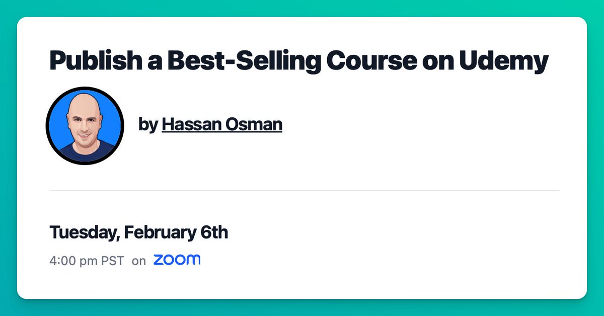 Hassan has about a dozen courses on Udemy with 340K+ students. And he publishes all these courses while also juggling a demanding full-time job. If you're a Small Bets member, you can join us tomorrow to learn all about Udemy directly from Hassan: 👉 smallbets.com/event/6c0bfcf8…
