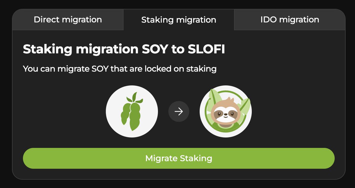 If you stake $SOY, you can still migrate the coins without unstaking it.

<a href="/SoyFinance/">Sloth Finance</a>