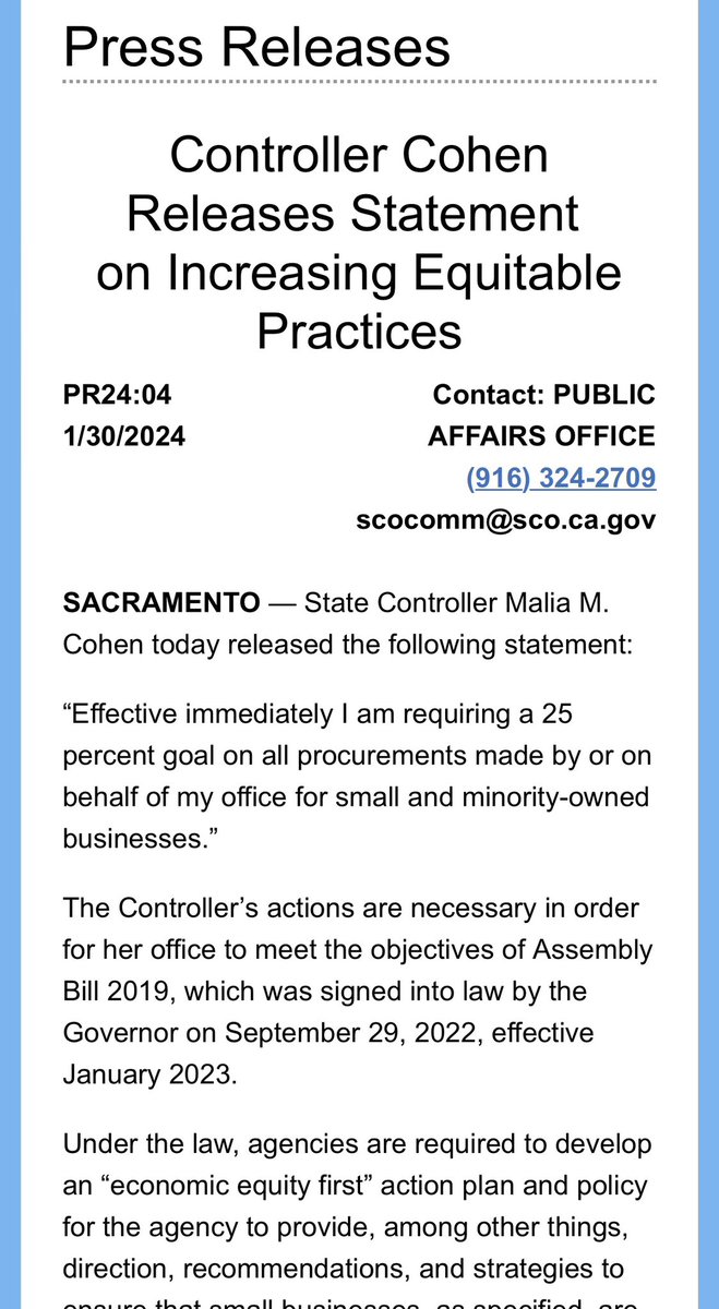 MaliaCohen's tweet photo. “Effective immediately I am requiring a 25 percent goal on all procurements made by or on behalf of my office for small and minority-owned businesses.”
Read the full statement here:
https://t.co/yS68jyCaw3
#equitablepractices #promiseskept https://t.co/OU4KFbeplW