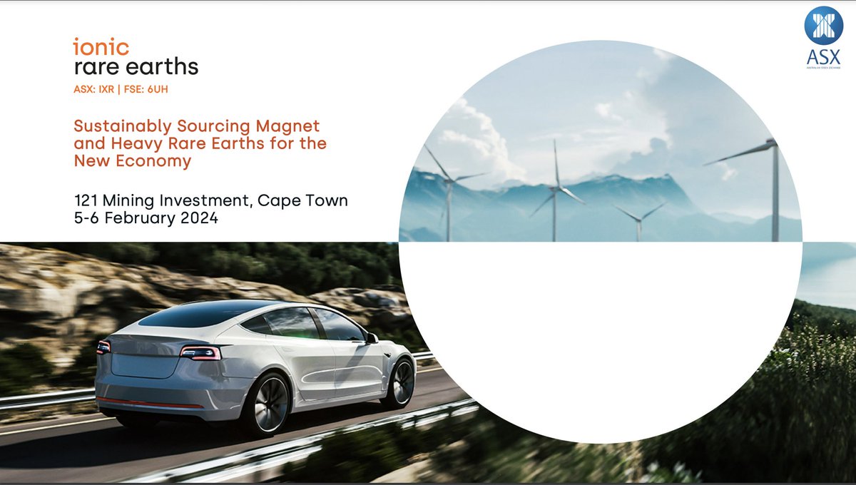 IONIC_RE's tweet photo. 121 Mining Investor Presentation | February 2024
Download Full presentation here: https://t.co/hZggjdHQW6

@121miningcapetown #121mininginvestmentcapetown $IXR #mining #ESG #circulareconomy #rareearthelements #batterymetals #cleanenergy #CREO #netzero #REE #ionictech #technology https://t.co/3DB2889o2f
