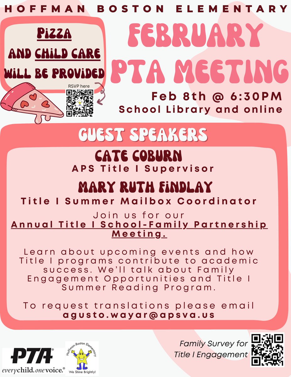 Join us this Thursday at 6:30 pm for our PTA meeting and learn about our Title I program. Childcare and pizza will be provided. #HFBtweets <a href="/ProjEdisonHFB/">Project Edison, Hoffman-Boston</a>