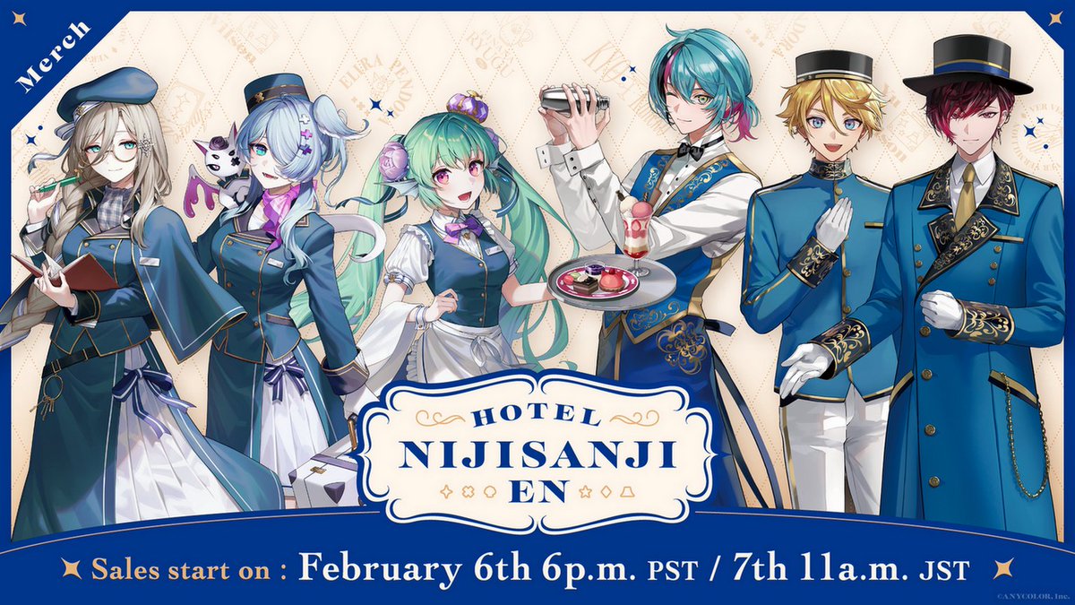 [HOTEL NIJISANJI EN merch announcement🎉]

#NIJISANJI_EN Livers are here to serve!🛎️
New hotel-themed merch will soon be available on the NIJISANJI EN Official Store🎁

🔻Press release
anycolor.co.jp/en/news/jujoeh…

🔻Store
nijisanji-store.com/collections/ho…