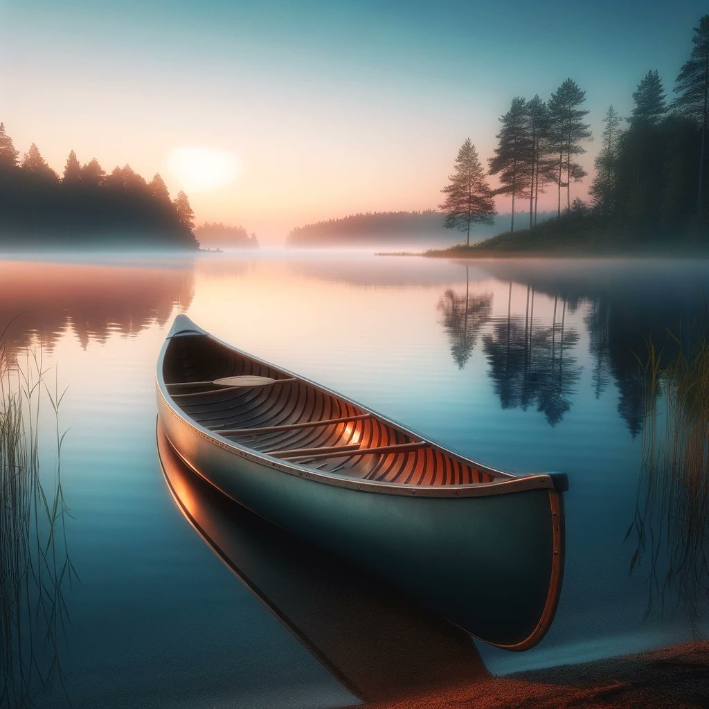 Calm waters and a canoe waiting at dawn—a perfect metaphor for setting out into the vastness of a new day. Paddle gently and explore freely. #LakeMorning #JourneyAhead