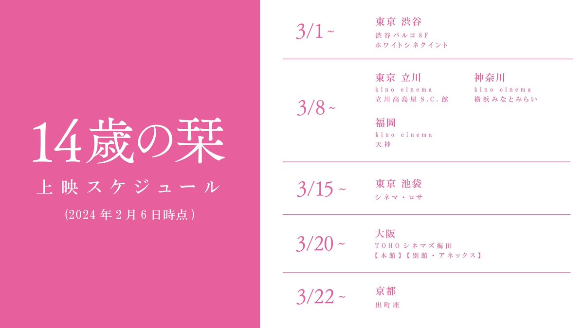 14shiori_cinema's tweet photo. #14歳の栞 今年も再上映が決定🌸
 
おかげさまで、今年の春も再上映が決まりました。上映いただく映画館のみなさま、ありがとうございます。上映4年目の春、またお届けできることを嬉しく思っています。
本作は現在、配信・パッケージ化を予定しておりませ��。ぜひ劇場でご覧ください🎞️ https://t.co/NfcPeD9lqP