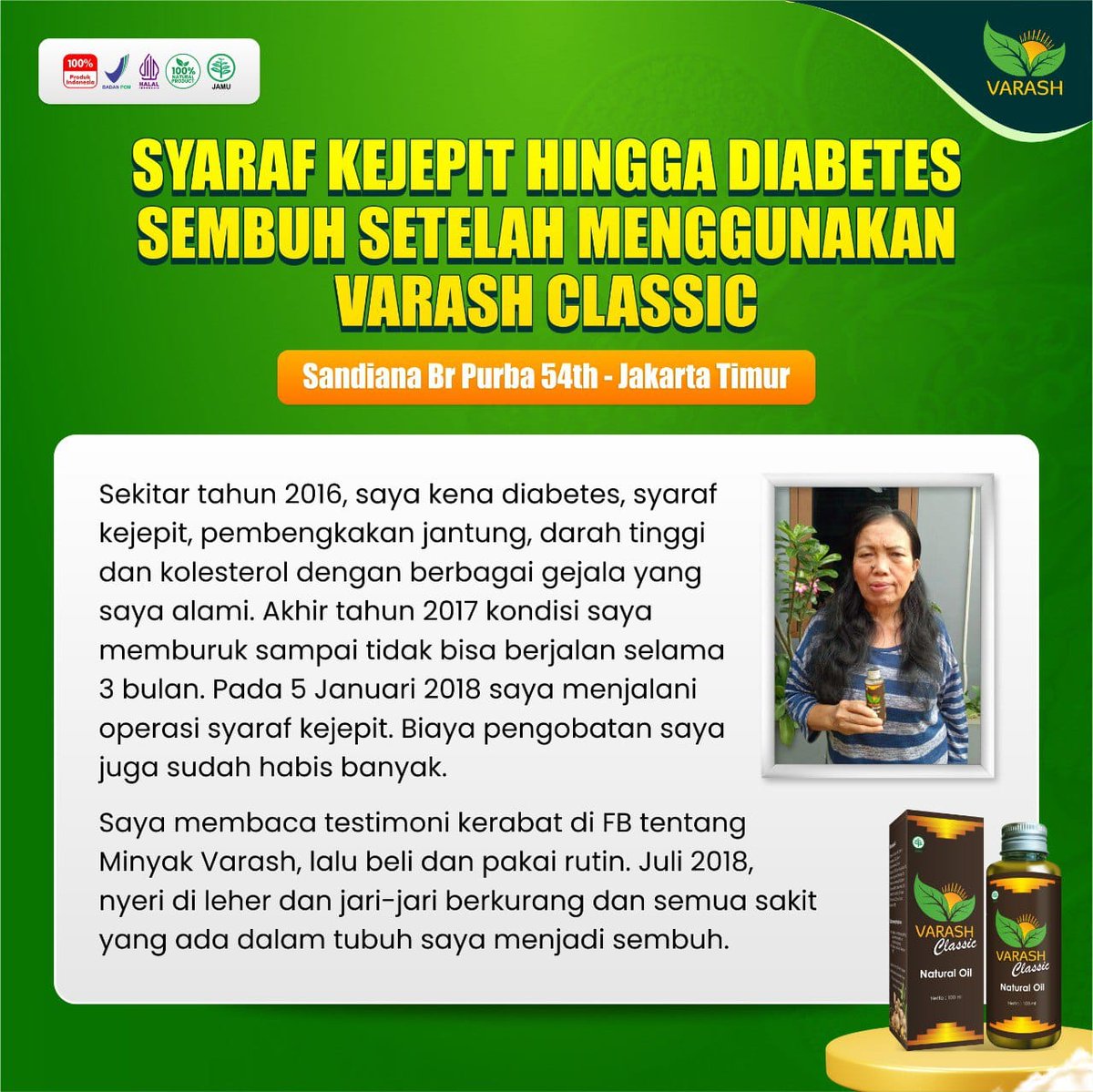 PolosBali's tweet photo. Testimoni minyak Varash classic  untuk saraf kejepit dan diabetes https://t.co/ZtZ5UilkA8