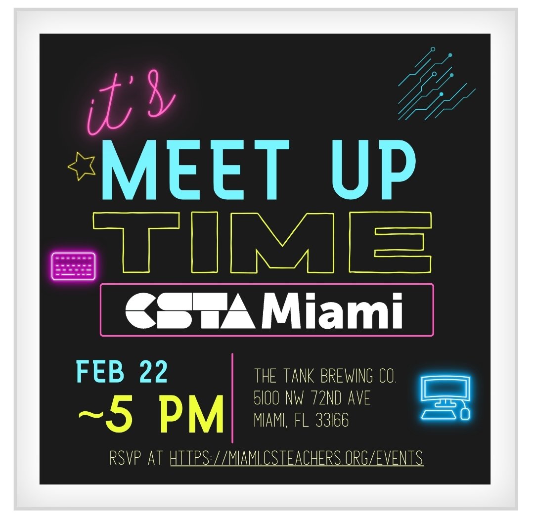 AMsky43's tweet photo. This is the #CSintheSunshine CS event I meant @BrowardSTEM peeps 🤣 Not a member of @CSTAPBCBroward or @MiamiCsta ? Join us now! It's free &amp; we're FUN! https://t.co/2PAQB3eU3o
