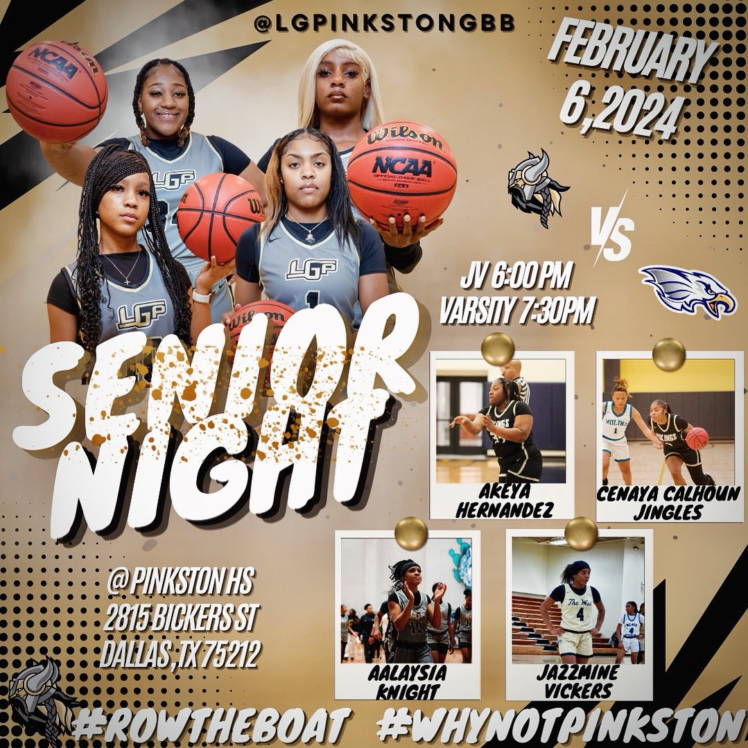 PinkstonGBB's tweet photo. We Welcome all Family and friends to celebrate our Class of 2024 Graduates, for their accomplishments and success in the classroom, and court!
🏀 Vs. Wilmer-Hutchins
🗓️2/6/24
🏫 Pinkston HS
🕐 JV 6pm, Varsity
#POTWS
#TheWest
#TheWestPride
#WhyNotPinkston
#VikingsOnly
#RowTheBoat https://t.co/apW6AMcXgF