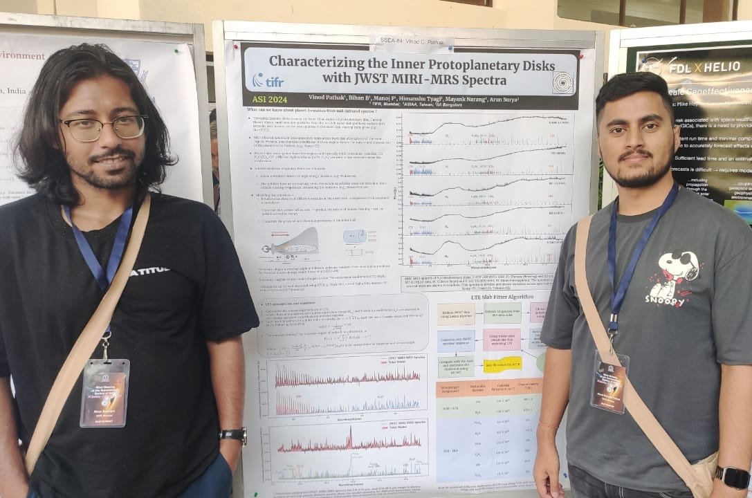 mpuravankara's tweet photo. Presenting our work at the annual meeting of the Astronomical Society of India in Bangalore last week.

Talks by Bihan Banerjee and Himanshu Tyagi. Posters by Vinod Pathak and Ayanabha De https://t.co/TfGsqkxqdm