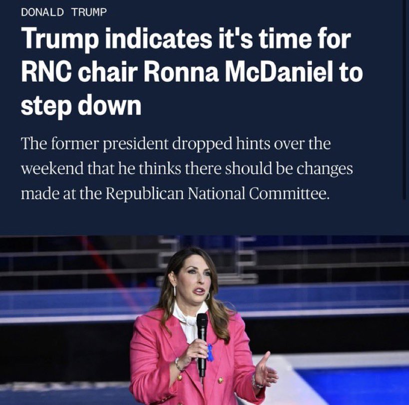 During an interview tonight, President Trump was asked if he thinks @GOPChairwoman Ronna Romney should step aside. He responded by saying, 'Well, I think she knows that. I think she understands that.'

Everyone knows Ronna Romney needs to resign.

She just needs to do it…NOW!