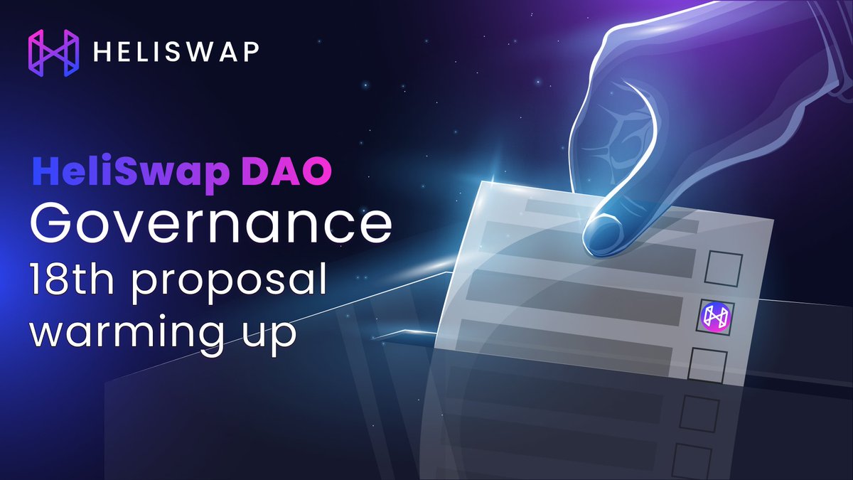 Our 18th DAO proposal has just landed in the Proposal Section! 🌐✨ Head over to the DAO platform and explore the details now: app.heliswap.io/proposals/18 Your insights matter, so check it out and let your voice be heard! 🗳️💬 #DAO #Proposal18 #HBAR #Hedera