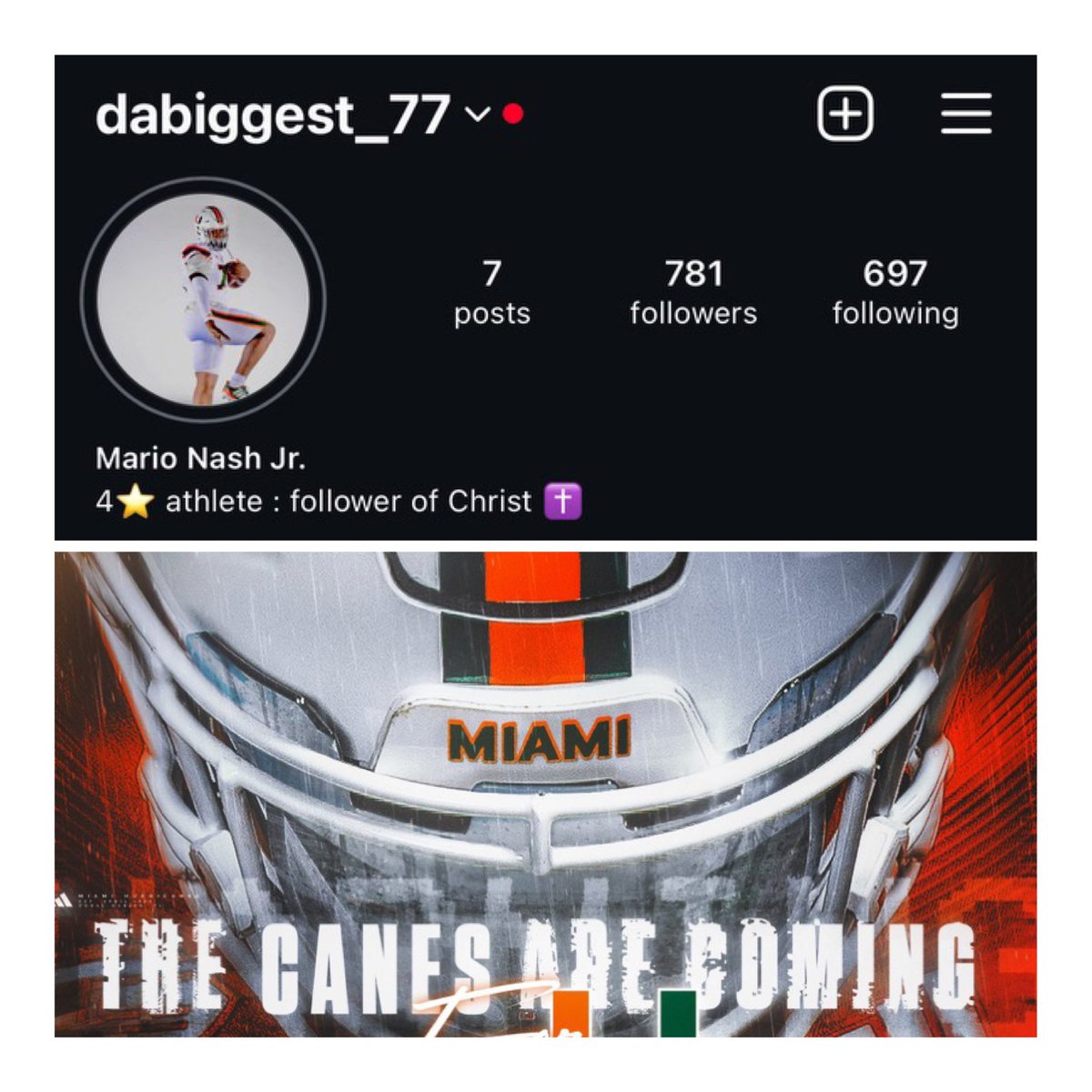BigNash_77's tweet photo. Hurricanes show some love on my IG! Please follow and retweet! @CanesFootball #Hurricanes
#TheU https://t.co/A9JHVFxLoo