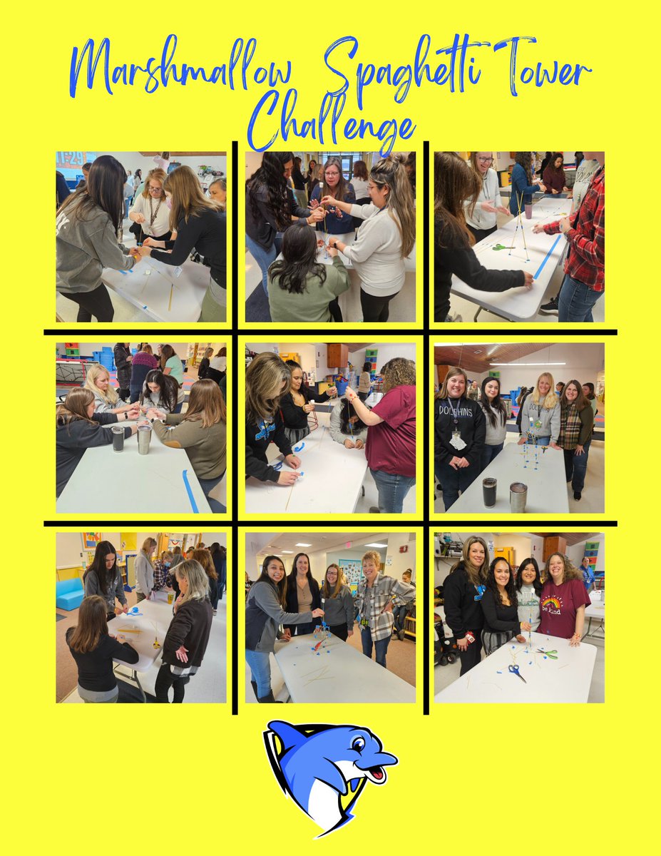 I love starting PD Week with team building. Our @RLEEC116 staff put their engineering, collaboration, and communication skills to work today as they completed the Marshmallow Spaghetti Challenge. #EECDolphins116 #shareyourSMILE #InspireEmpower116 #WeAreRL