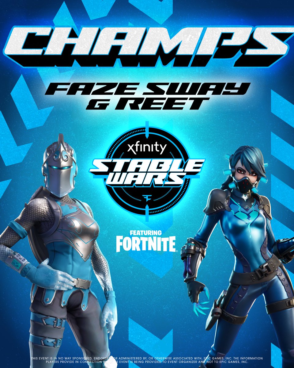 FaZeClan's tweet image. YOUR @Xfinity STABLE WARS CHAMPIONS

🏆 @FaZeSway
🏆 @Reetlol

#XfinityPartner | #MadeForThis