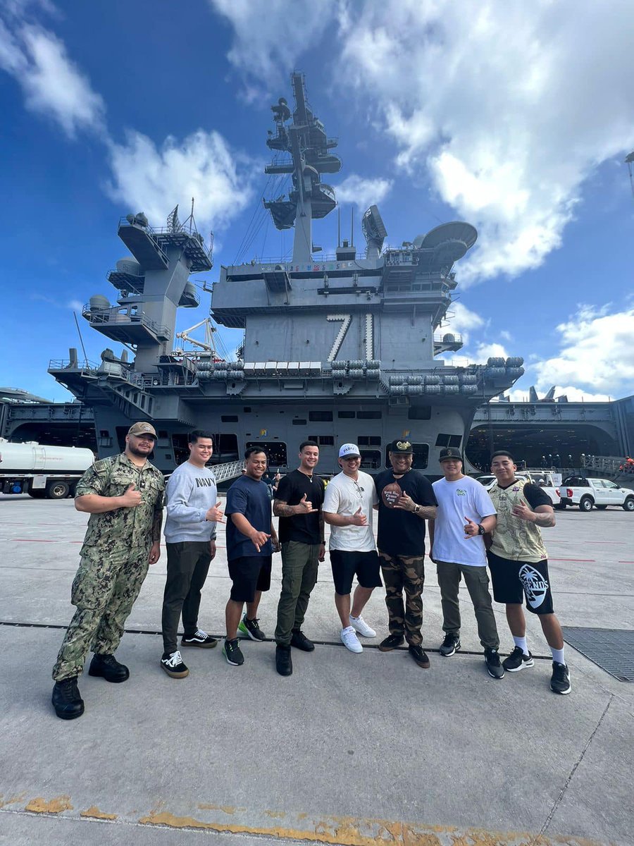 nbguam's tweet photo. Nimitz-class aircraft carrier USS Theodore Roosevelt (CVN 71) arrived at NBG as part of a scheduled port visit, Feb. 6. The carrier is joined by Carrier Strike Group (CSG) 9 and Destroyer Squadron 23. Welcome to Guam! https://t.co/KSWlLKc8fD