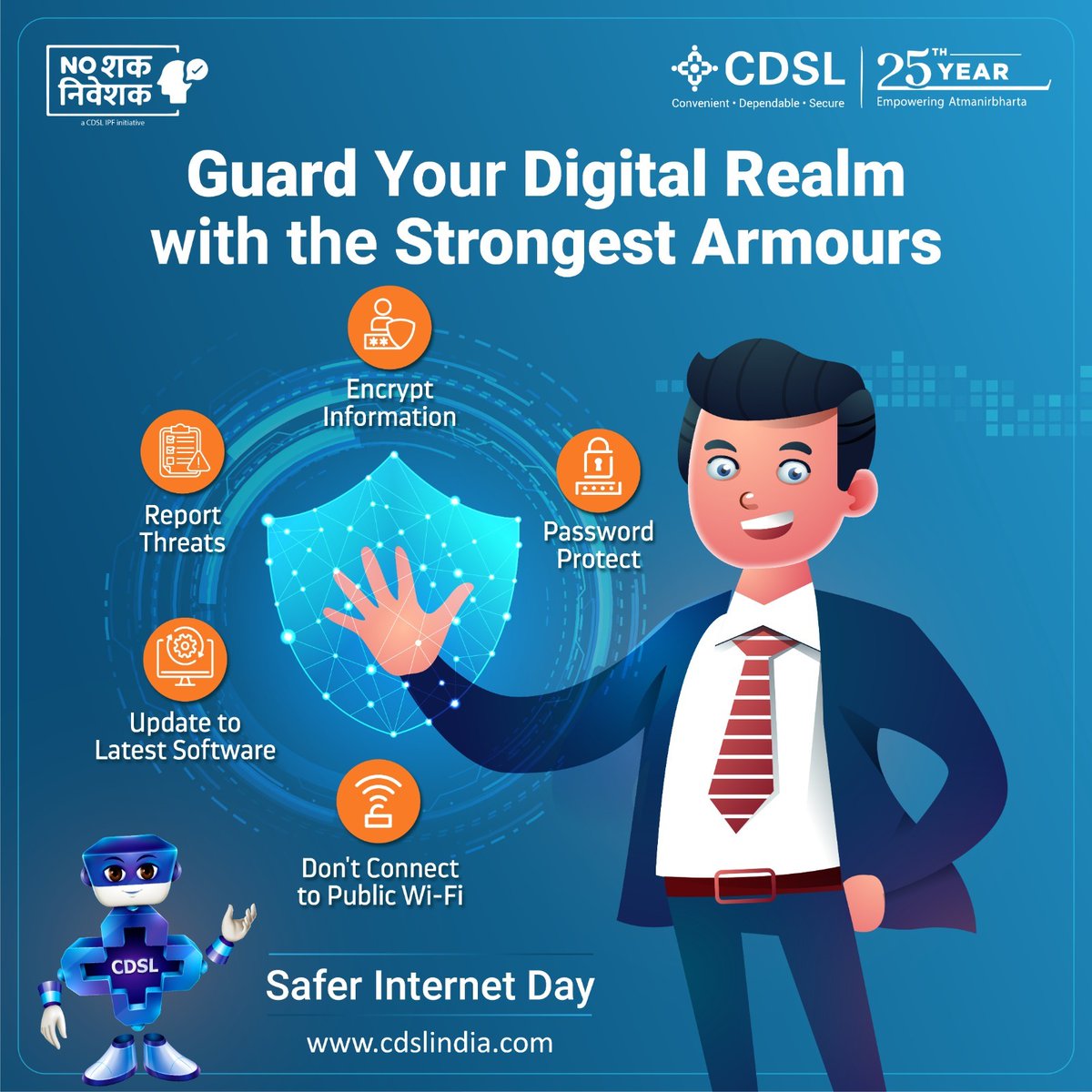 CdslIndia's tweet photo. Your safety in the digital realm is paramount.
This Safer Internet Day, empower your online journey with the armor of internet safety. Upgrade your defenses and secure your usage!
#SaferInternetDay #Awareness #InternetSafety #InternetSecurity #InternetProtection #OnlineSecurity #DigitalSecurity #CyberSecurity #CDSL #cdslindia #resilientinvestor #responsibleinvesting #capitalmarket #financialfreedom #NoShakNiveshak