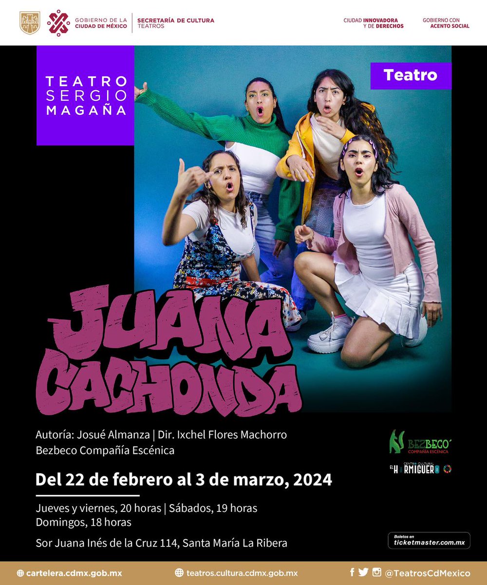 Del 22 de febrero al 03 de marzo llegará #JuanaCachonda al #TeatroSegioMagaña con funciones de jueves a domingo.

Acompaña a Juana, la chica nueva, que encuentra en el rap su voz para denunciar a los agresores de su bachillerato.

Boletos: bit.ly/3GRLhC3
@TeatrosCdMexico