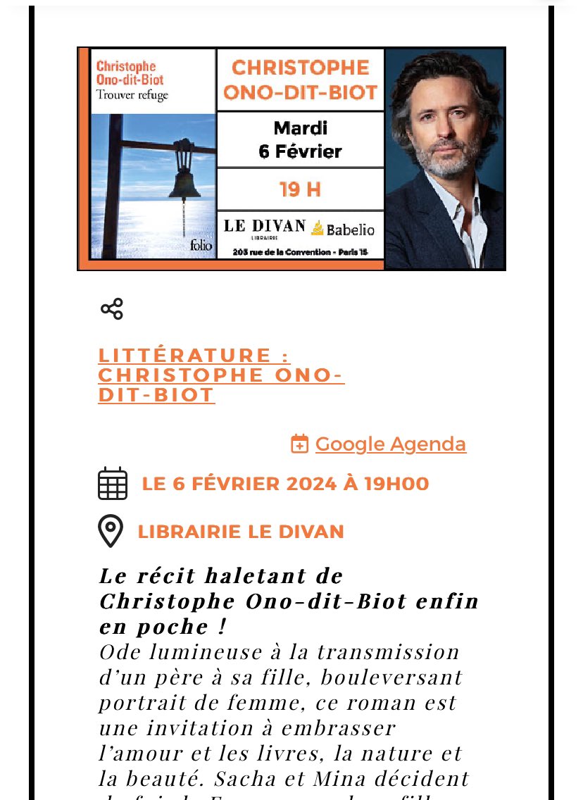 C_Ono_dit_Biot's tweet photo. Et vous, où iriez-vous si tout tournait mal ? Heureux de vous retrouver ce soir à 19h au @divanlibrairie pour parler de #TrouverRefuge ... Mais où ? #LeDivan @editionsfolio https://t.co/nLknoIQHxl