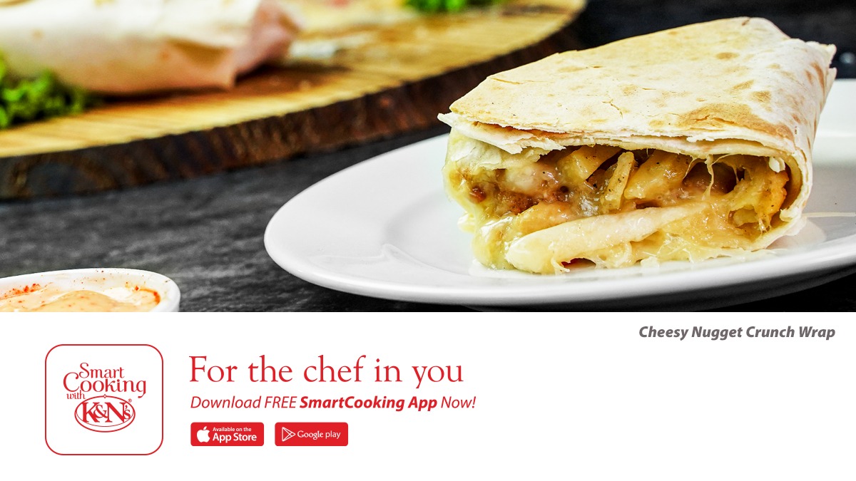 KandNsUAE's tweet photo. Cheesy Nugget Crunch Wrap - One of the many ways to enjoy K&amp;N's Nuggets
Download the app: https://t.co/YCUFTHLdRC

Available at: https://t.co/rFlsq6pSdQ

YouTube channel: https://t.co/dT2W3epkGF
#Nuggets #SmartCooking #KandNsUAE https://t.co/K3sColVdEQ