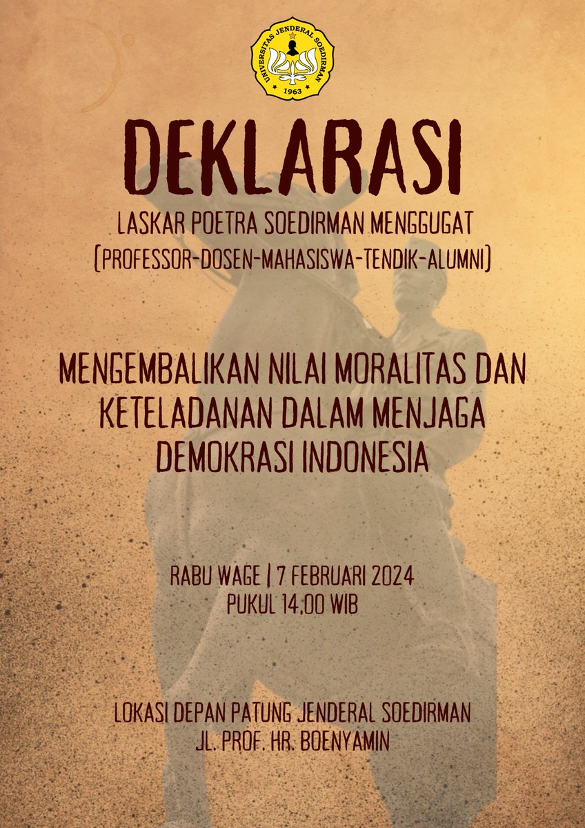 "Kejahatan akan menang bila orang yang benar tidak melakukan apa-apa" (Jenderal Soedirman) 
#berangkat
#alumniUnsoed 
#panjangumurperlawanan