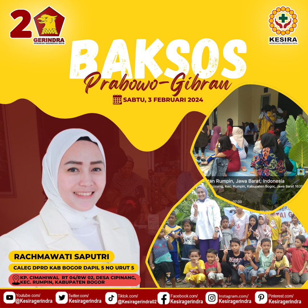 kesiragerindra's tweet photo. BAKSOS PEMERIKSAAN KESEHATAN GRATIS RUMPIN KABUPATEN BOGOR
Prabowo Gibran, Sehatkan Indonesia Raya!
#kesira #kesiragerindra #gerindrakesira #kesehatanindonesiaraya #kesiraindonesia #kesirapeduliindonesia #prabowogibranmenangsatuputaran #Bogor #Rumpin #DPRD #RachmawatiSaputri https://t.co/J8NxcPvbas