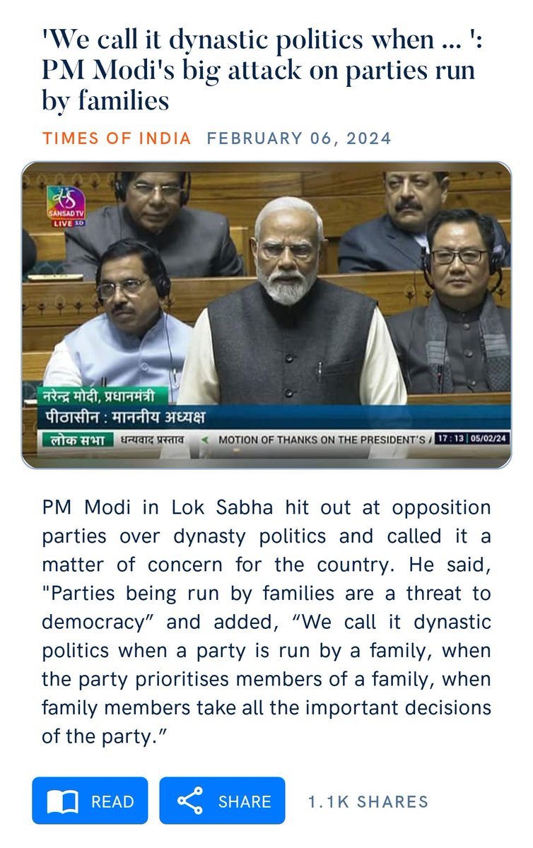 Meghalaya Viksit Bharat Ambassador #NaMoApp
#Viksit Bharat Ambassador 
#PMInLokSabha
'We call it dynastic politics when ... ': PM Modi's big attack on parties run by families
timesofindia.indiatimes.com/india/we-call-…

via NaMo App