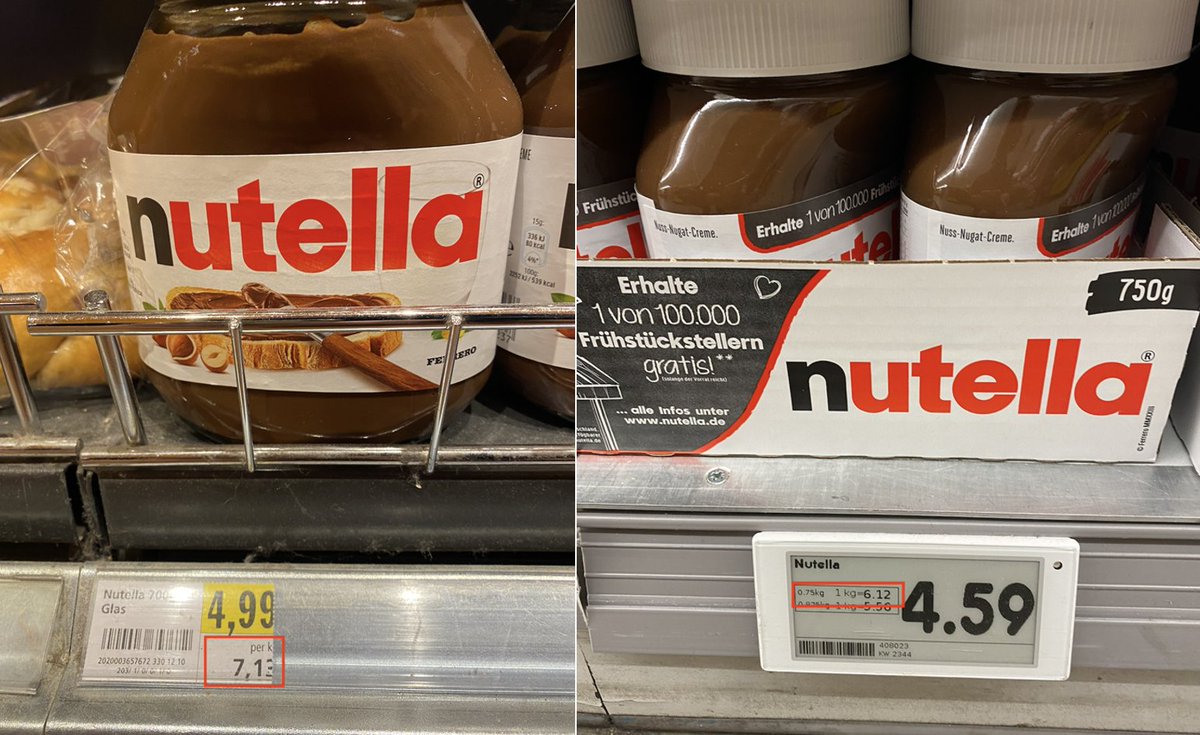 Good Morning from #Austria where the Austrian Euro is 16% overvalued vs. the German Euro when measured by Nutella purchasing power parity (Price for homogeneous product Nutella): The 700g jar costs €7.13 per kg in Austria vs €6.12/kg in Germany, so the Austrian Euro is 16%