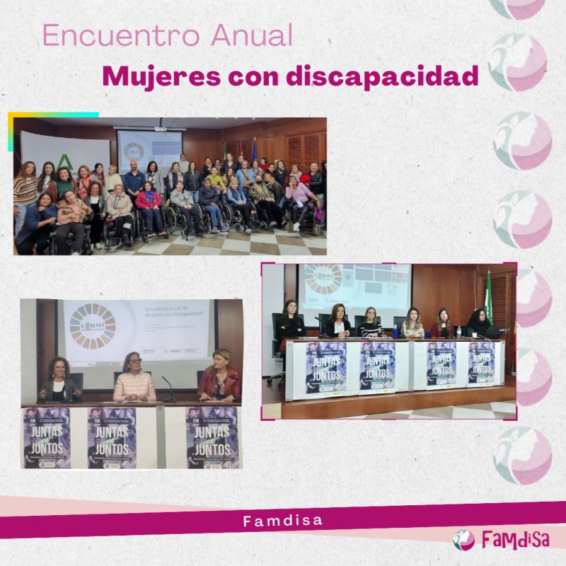 FAMDISA1's tweet photo. ♀️La semana pasada  asistimos al Encuentro Anual de Mujeres con Discapacidad de Cermi Andalucía 
🟣Participamos en la mesa sobre violencia donde explicamos nuestro programa "Nuevos tipos de violencia de género en mujeres y niñas con discapacidad"
Agradecemos al @CERMIAndalucia https://t.co/Qk14Rup8xM