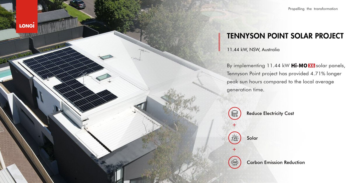 In Tennyson Point, NSW, Australia, the solar project utilizing LONGi Hi-MO X6 modules has demonstrated exceptional power generation efficiency, resulting in significantly reduced electricity costs. #LONGi #cleanenergy #solar #solarenergy #sustainability #greenerfuture #HiMOX6