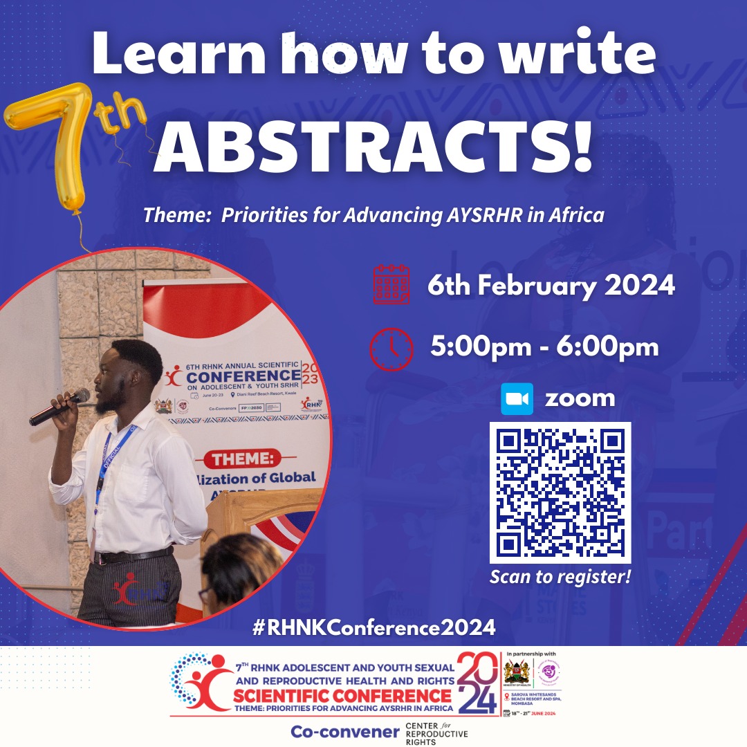 This is the day, don't miss out.  There is still time to register for today's training on how to write ABSTRACTS! 
🔗 us02web.zoom.us/meeting/regist or scan the code below.
Join the 349 who have already registered for the abstract training.
#RHNKConference2024
<a href="/rhnkorg/">Reproductive Health Network Kenya</a>
