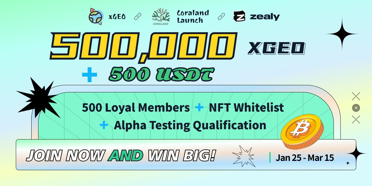 xGEOland's tweet photo. 🎉 #XGEO @zealy_io event is upgrading🎉

We will add 500 $USDT to the Airdrop campaign for the @zealy_io event which will last until March 15 and rewards will be based on the sprint leaderboard. 🌟

Grab your chance to win! 🏆

Reward Pool: 
500 $USDT + 500,000 $XGEO (XGEO ≈ 0.012 USDT)

Top-1: $70 + 15,000 xGEO
Top-2: $50 + 9,000 xGEO
Top-3: $30 + 8,000 xGEO
4th to 10th: $15 each + 4,000 xGEO each
11th to 20th: $10 each + 2,000 xGEO each
21st to 50th: $5 each + 2,000 xGEO each
51st-200th: 800 xGEO each
201st-1000th: 300 xGEO each
You could check your rankings at https://t.co/T07I49NgbQ

USDT rewards will be distributed when the event ends, and xGEO will be distributed before TGE.