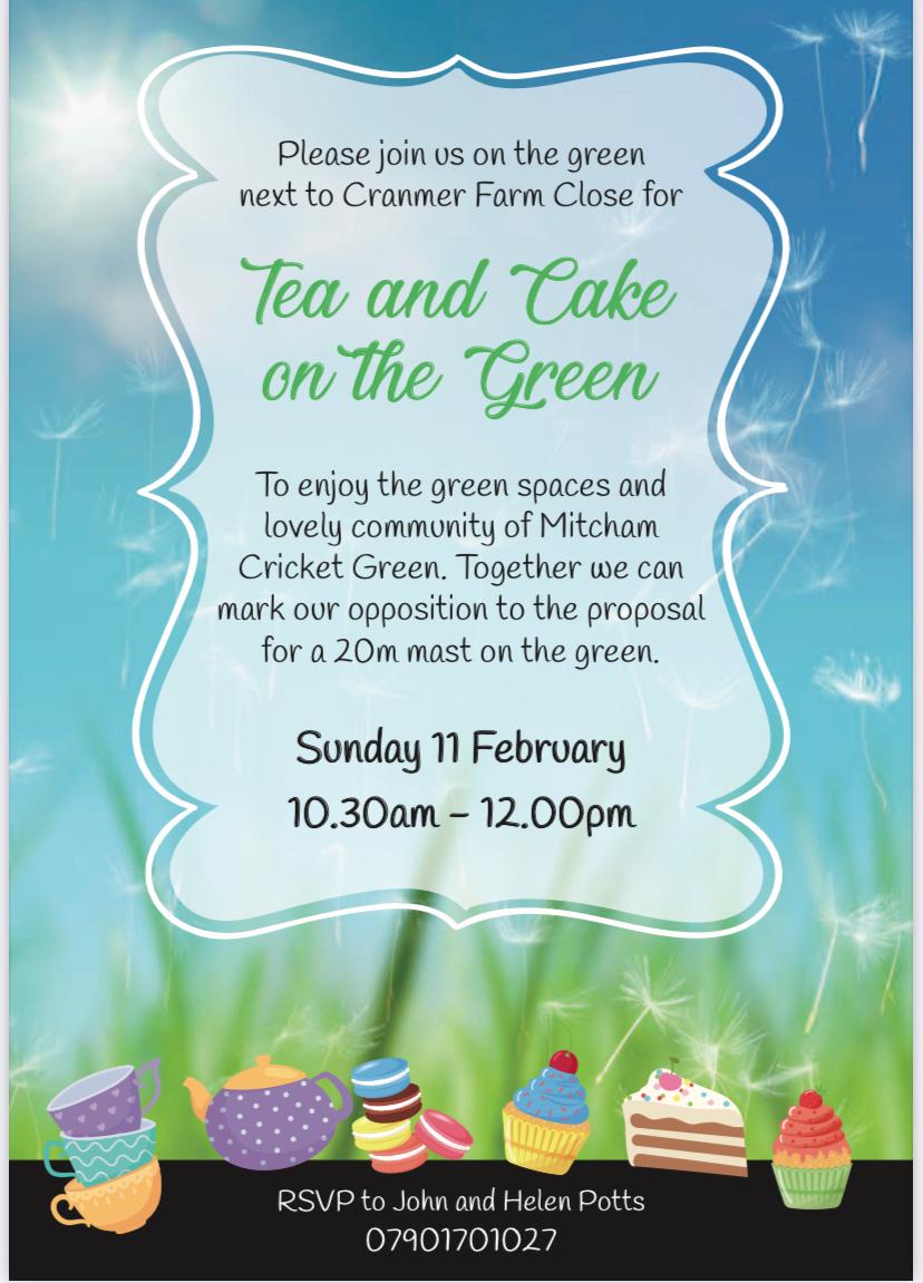 Join local residents for 'Tea and Cake on the Green' this coming Sunday morning - and show @Merton_Council what you think of the appaling plans for a 20m mast and six street cabinets on one of our protected Greens