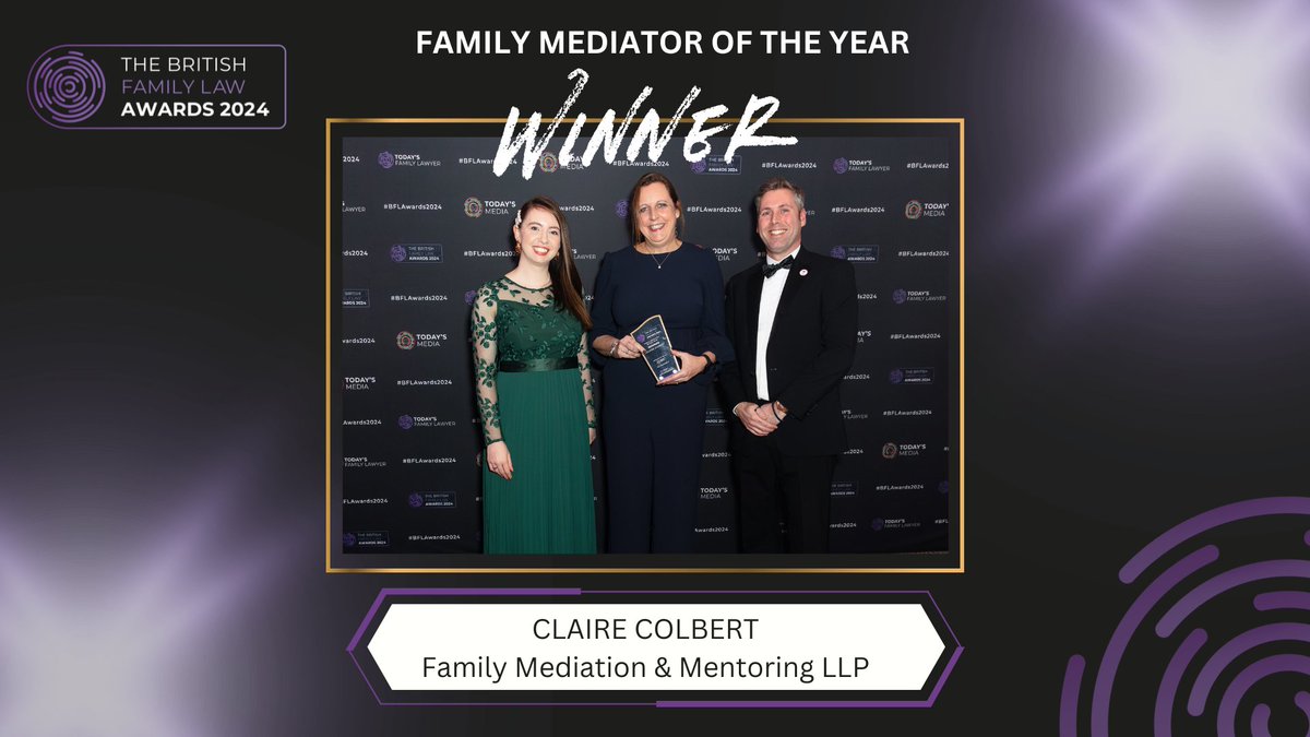 Join us in reliving the unforgettable moments from the #BFLAwards2024 Let's give one final round of applause to 𝗖𝗹𝗮𝗶𝗿𝗲 𝗖𝗼𝗹𝗯𝗲𝗿𝘁 of @FamilyMandM, the deserving recipient of the Family Mediator of the Year award 🏆. Congratulations once again! #Winner #Throwback