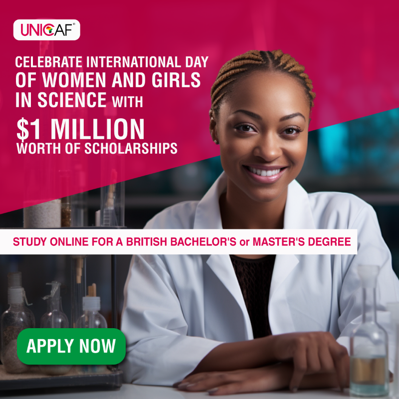 UNICAForg's tweet photo. Unicaf celebrates International Day of Women and Girls in Science with $1 million worth of scholarships. Study Online