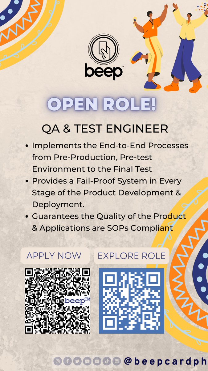 beep_card's tweet photo. Hi mga ka-beepers! beepโข is for the following positions:
๐ Rail Liaison Officer
๐ QA & Test Engineer
๐จ Senior ETL | Data Developer
Apply now: https://t.co/XXzdxeouGM
#beepTM #beepPH #hiring #openroles https://t.co/0AkXIaEZDH