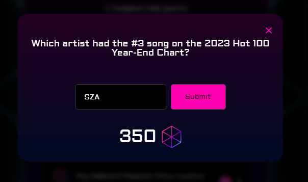 ErhanWasim's tweet photo. Qustion : Which artist had the #3 song on the 2023 Hot 100 Year-End Chart?  Answer : SZA

@onunblocked

Today  Quiz Answer🎁 https://t.co/tJPaDHieHK