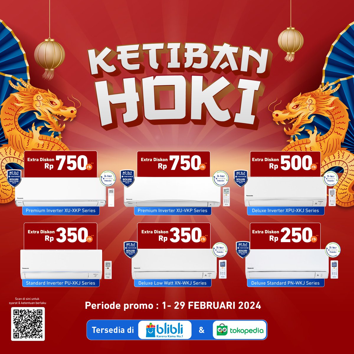 IDPanasonic's tweet image. KETIBAN HOKI
Beli Produknya, Double Cashbacknya

Kunjungi toko mitra Panasonic yang sudah terdaftar di Tokopedia, Blibli dan juga Panasonic Official. Jangan sampai kehabisan promonya ya
 
 #ACPanasonic
#BebasVirusdengannanoeX
#WorryFree
#NyamannyaEkstra