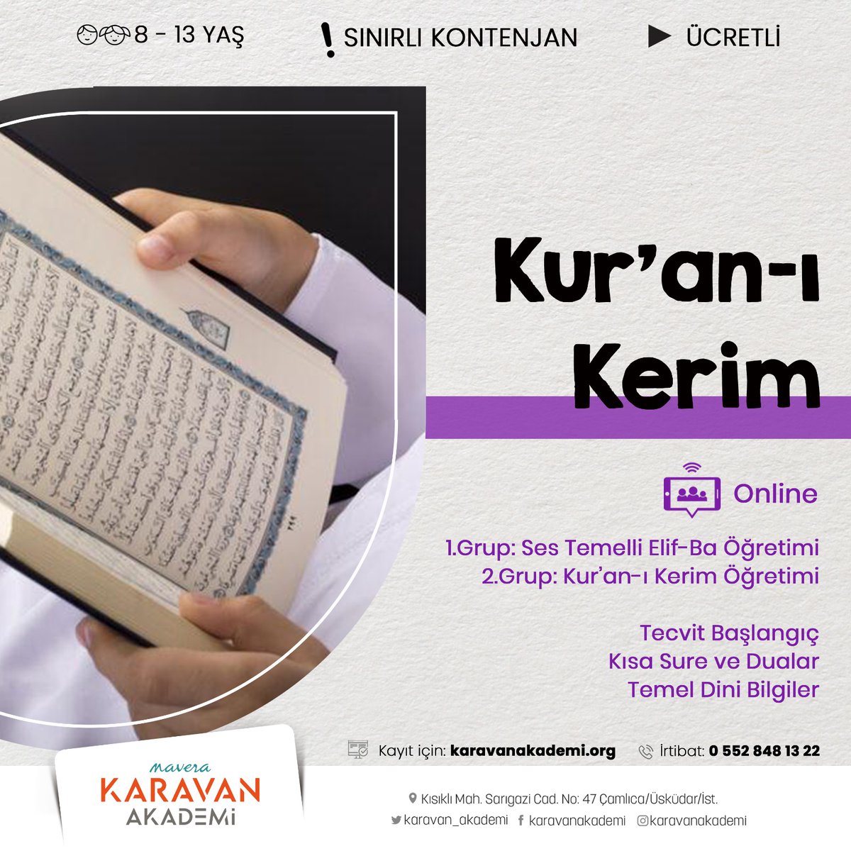 karavan_akademi's tweet photo. Kur'an-ı Kerim Atölyesi (7-13 Yaş, çevrimiçi) 🏘️
🕵️ Atölye Lideri: Karavan Akademi
🎉 Atölye Ücreti: 1000₺
📞 Kayıt İçin: 0552 848 13 22
🌐 https://t.co/6NP89nQL6j https://t.co/gUTfkfRXTB