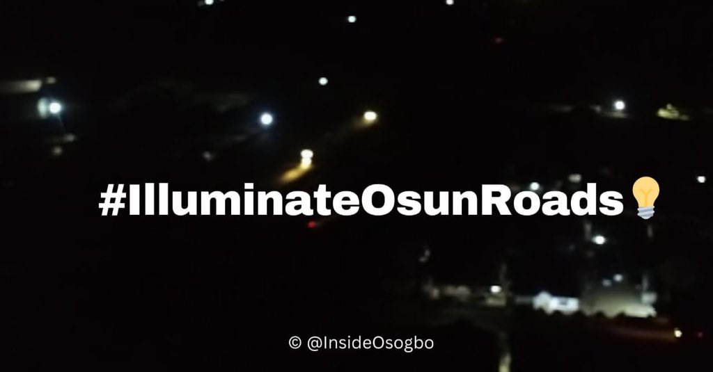 Dear @WStv_NG/@rave917fm, @osbcng, @freshfmosogbo, @honourable_fm and other media houses around, join us to call on the @Osun_State_Gov @AAdeleke_01 to #IlluminateOsunRoads.

Let's jointly SAY NO to darkness on our roads at night.

#IlluminateOsunRoads