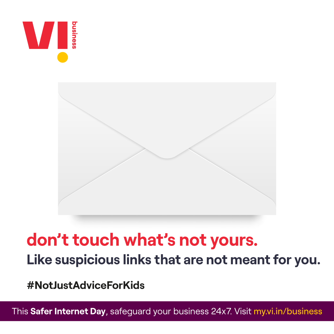 ViBusinessIndia's tweet photo. Hands off the unknown. Treat suspicious links like unwanted guests and show them the exit door. Learn how you can be more Cyber-secure this #SaferInternetDay : https://t.co/jEcZ77F2CP
#ReadyForNext #ViSecure #CyberSecurity #NotJustAdviceForKids https://t.co/DNN9V19TxY