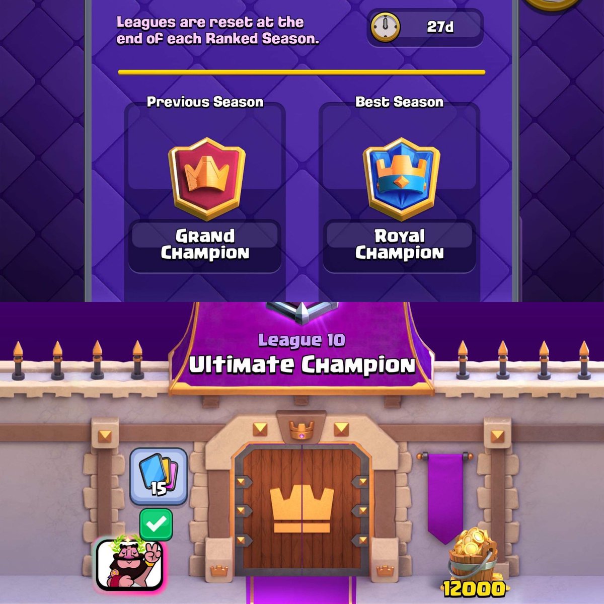 stunt36's tweet photo. @ClashRoyale @ClashRoyale I reached Ultimate Champion when the path of legends first released. I came back after nearly a year. But why is my best season Royal Champion? I can’t reach it anymore due to introduction of evolution cards and level 15. But I have the emote? Can this be fixed? https://t.co/amiaUB39Od